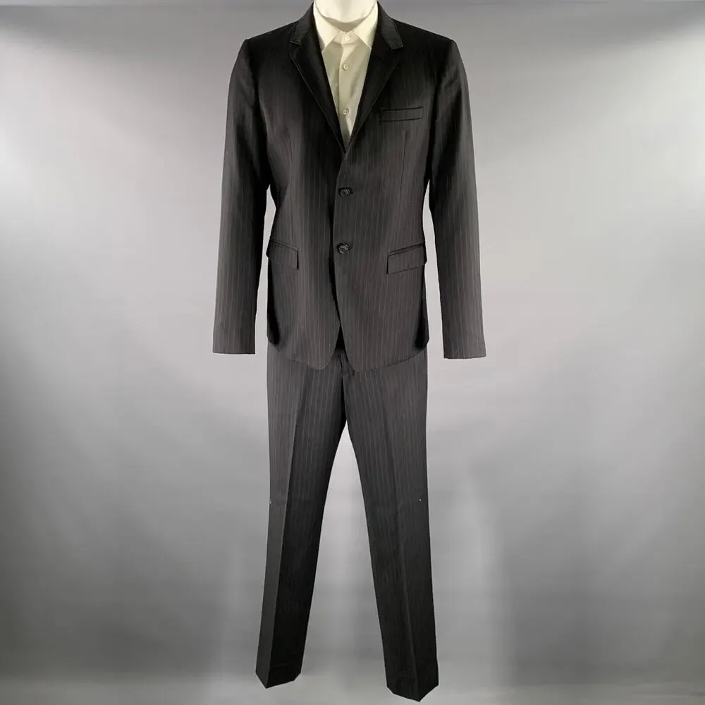 EMPORIO ARMANI Size 42 Grey Charcoal Pinstripe Virgin Wool Notch Lapel Suit